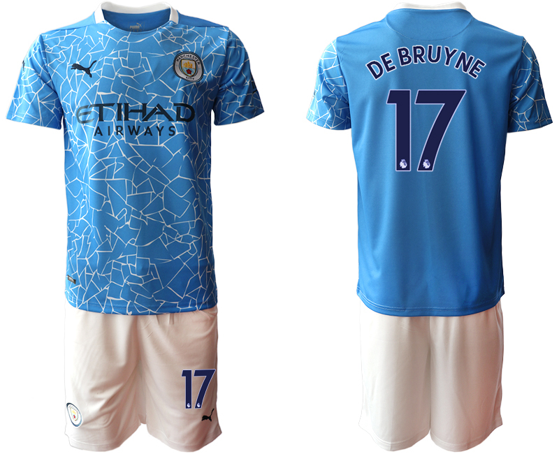 Men 2020-2021 club Manchester City home #17 blue Soccer Jerseys->->Soccer Club Jersey